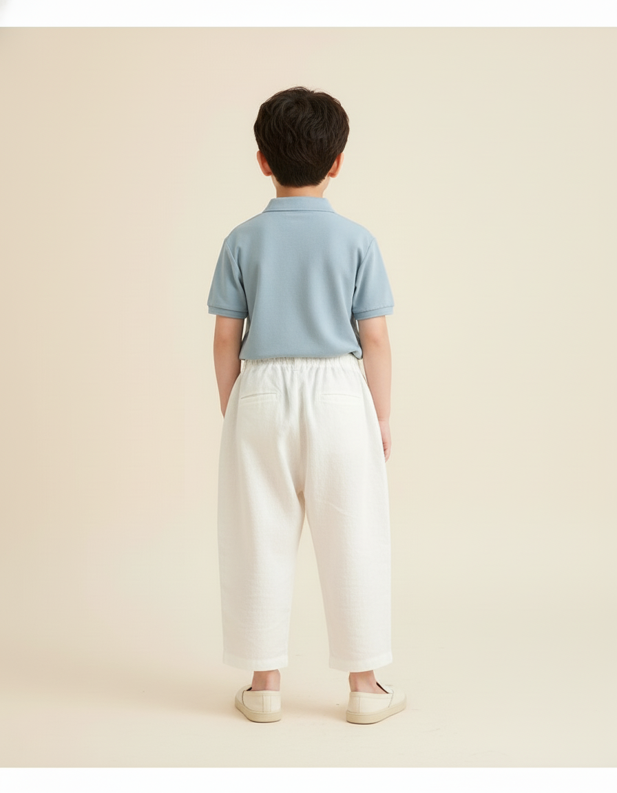 Pantalon Baggy Écru Ample Lin Léger Enfant - Beige - vue 2