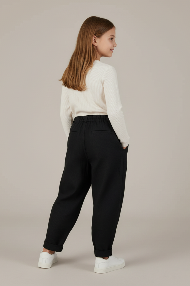 Pantalon Baggy Noir Ample Décontracté Fille - Coton - vue 2