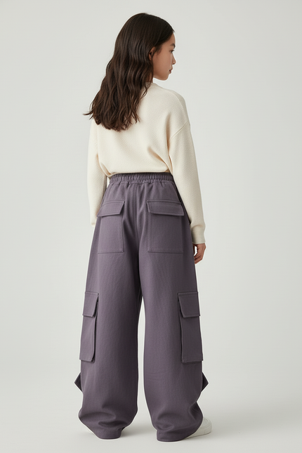 Pantalon Baggy Violet Cargo Ample Décontracté Fille - Molleton - vue 2