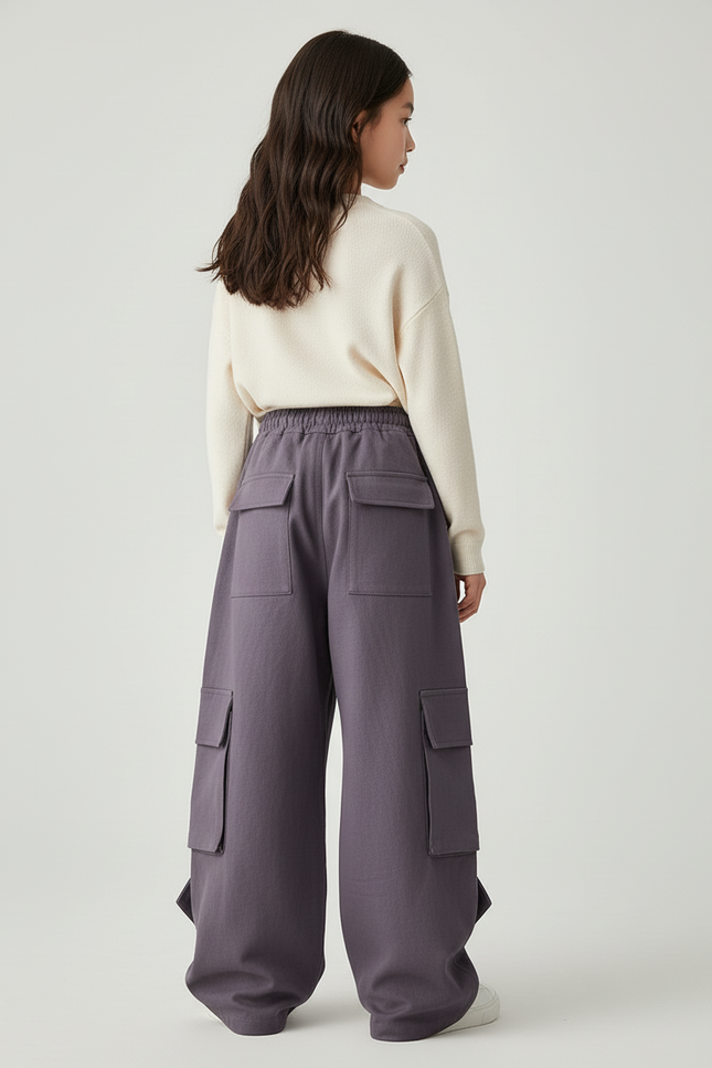 Pantalon Baggy Violet Cargo Ample Décontracté Fille - Molleton - vue 2