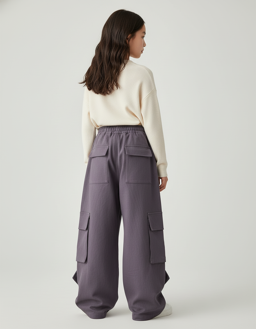 Pantalon Baggy Violet Cargo Ample Décontracté Fille - Molleton - vue 2