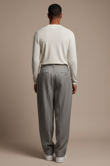Pantalon Baggy Gris Plissé Ample Homme Décontracté - Laine - vue 2