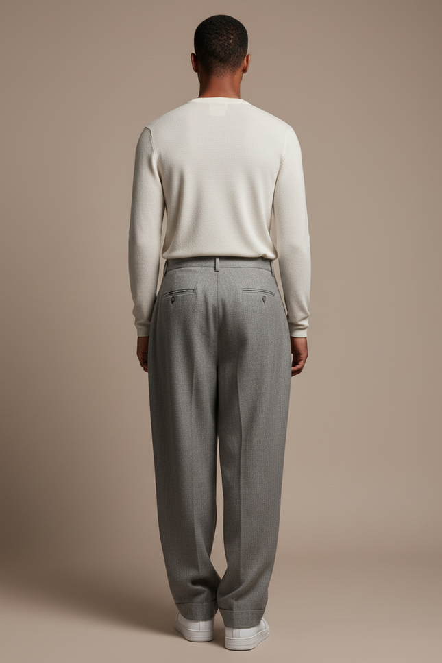 Pantalon Baggy Gris Plissé Ample Homme Décontracté - Laine - vue 2