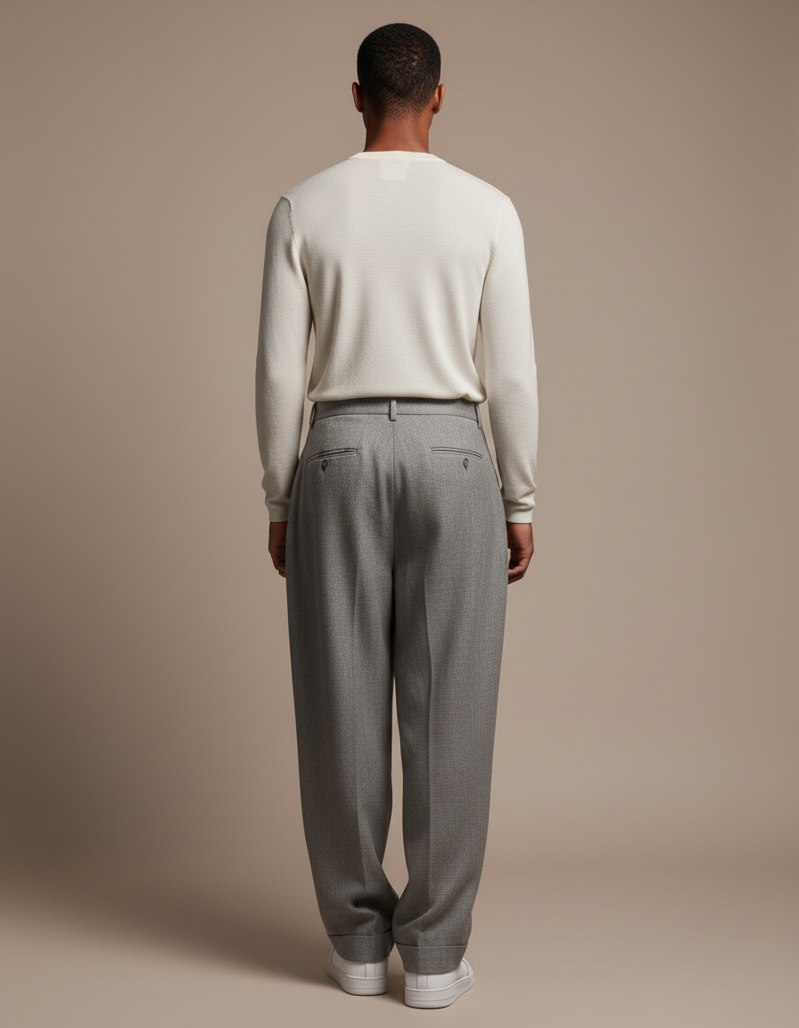 Pantalon Baggy Gris Plissé Ample Homme Décontracté - Laine - vue 2