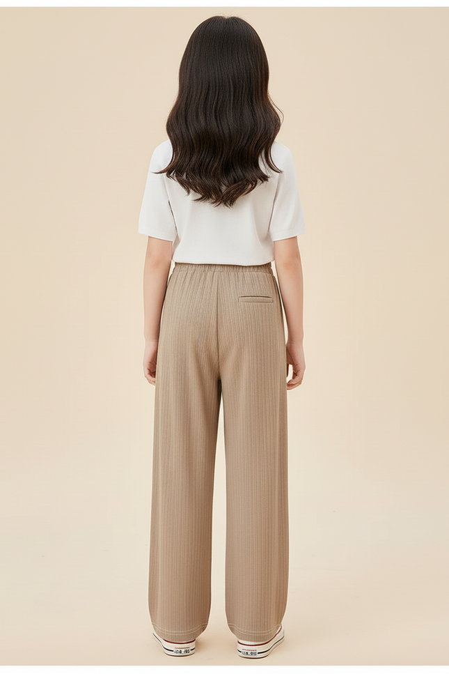Pantalon Baggy Marron Ample Fluide Côtelé Enfant - Beige Maille - vue 2