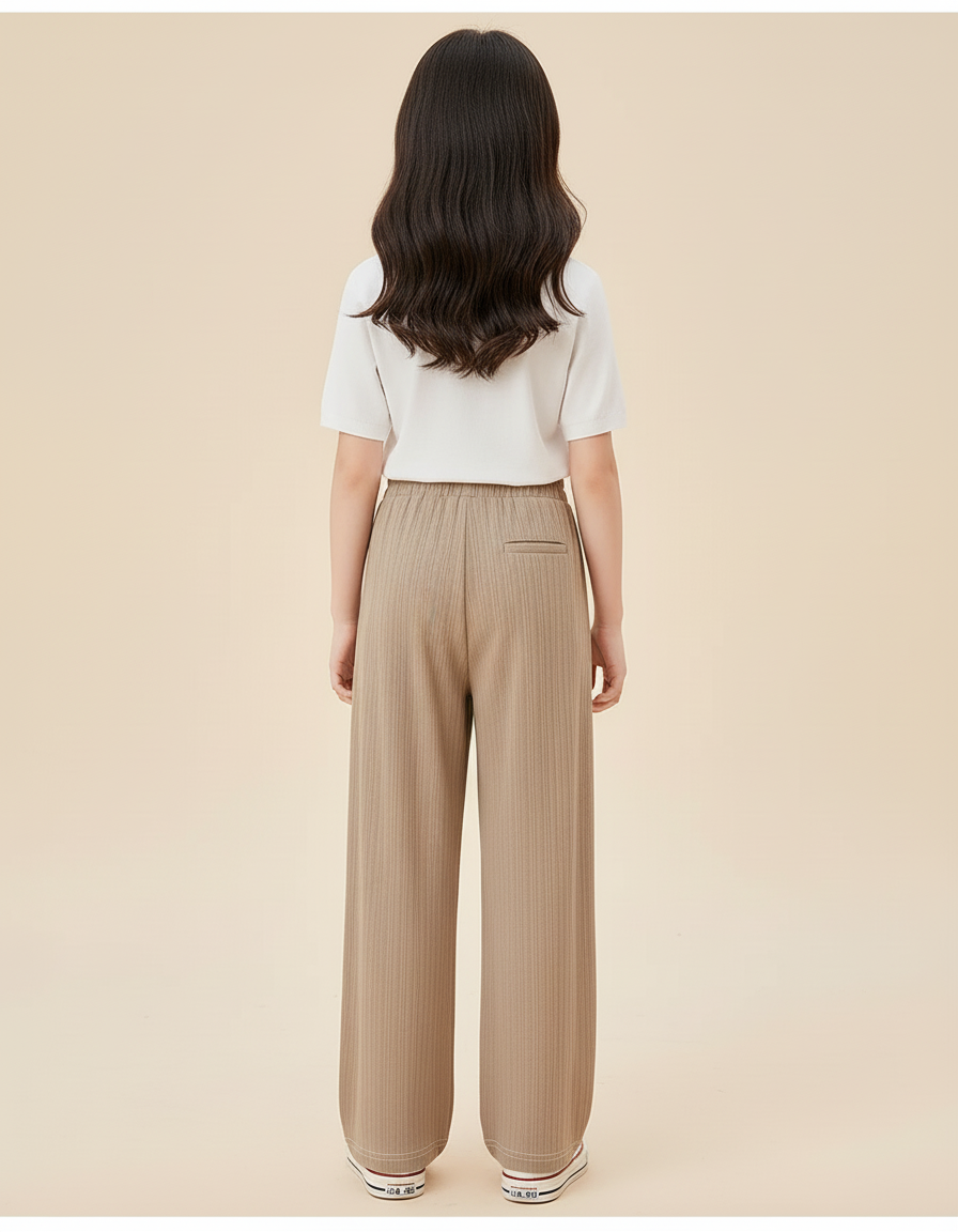 Pantalon Baggy Marron Ample Fluide Côtelé Enfant - Beige Maille - vue 2