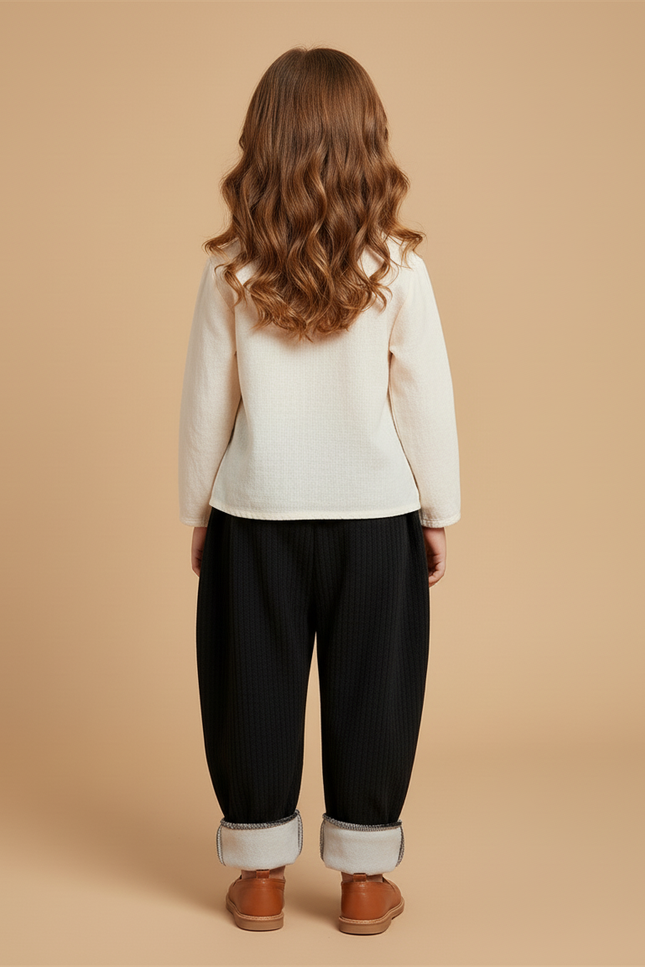 Pantalon Baggy Noir Côtelé Ample Doublé Chaud Enfant - Cordé - vue 2