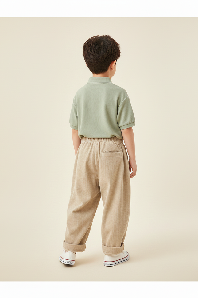 Pantalon Baggy Côtelé Beige Ample Élastique Enfant - Cordé - vue 2