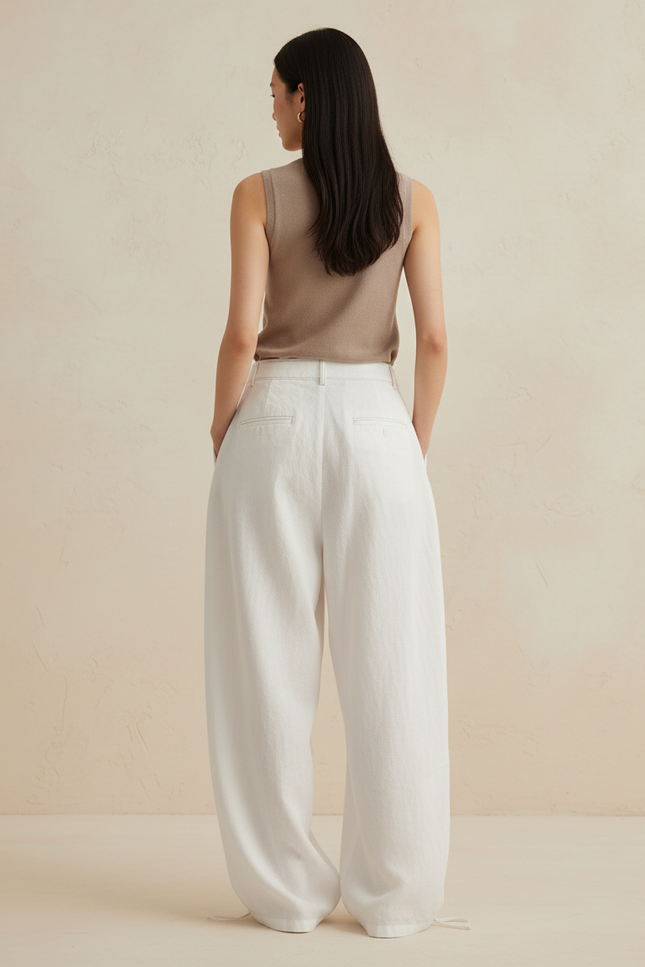 Pantalon Baggy Blanc Ample Fluide Lin - vue 2