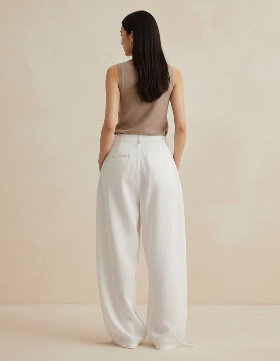 Pantalon Baggy Blanc Ample Fluide Lin - vue 2