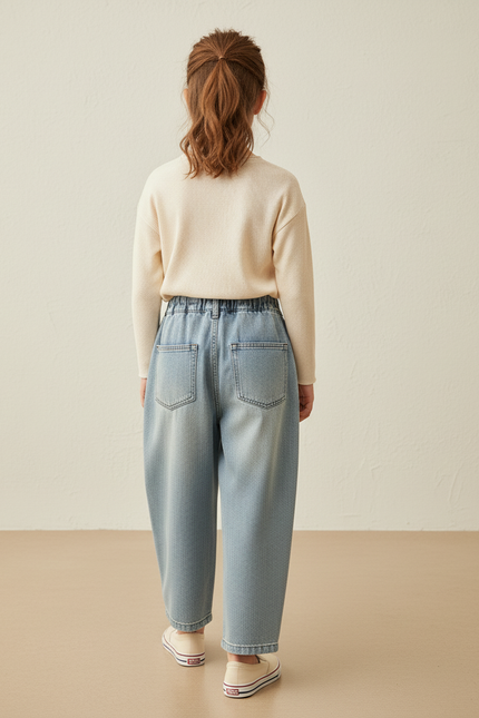 Pantalon Baggy Fille Bleu Taille Élastique Denim Skate - Jean - vue 2