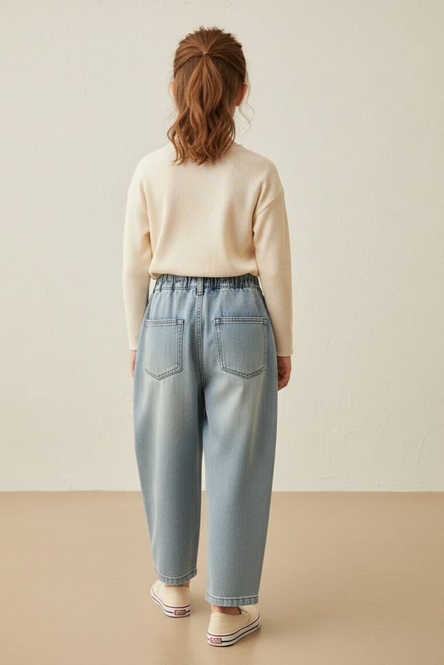 Pantalon Baggy Fille Bleu Taille Élastique Denim Skate - Jean - vue 2
