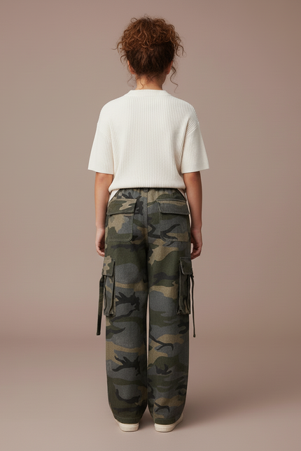 Pantalon Baggy Camouflage Cargo Ample Enfant - Multicolore Toile - vue 2