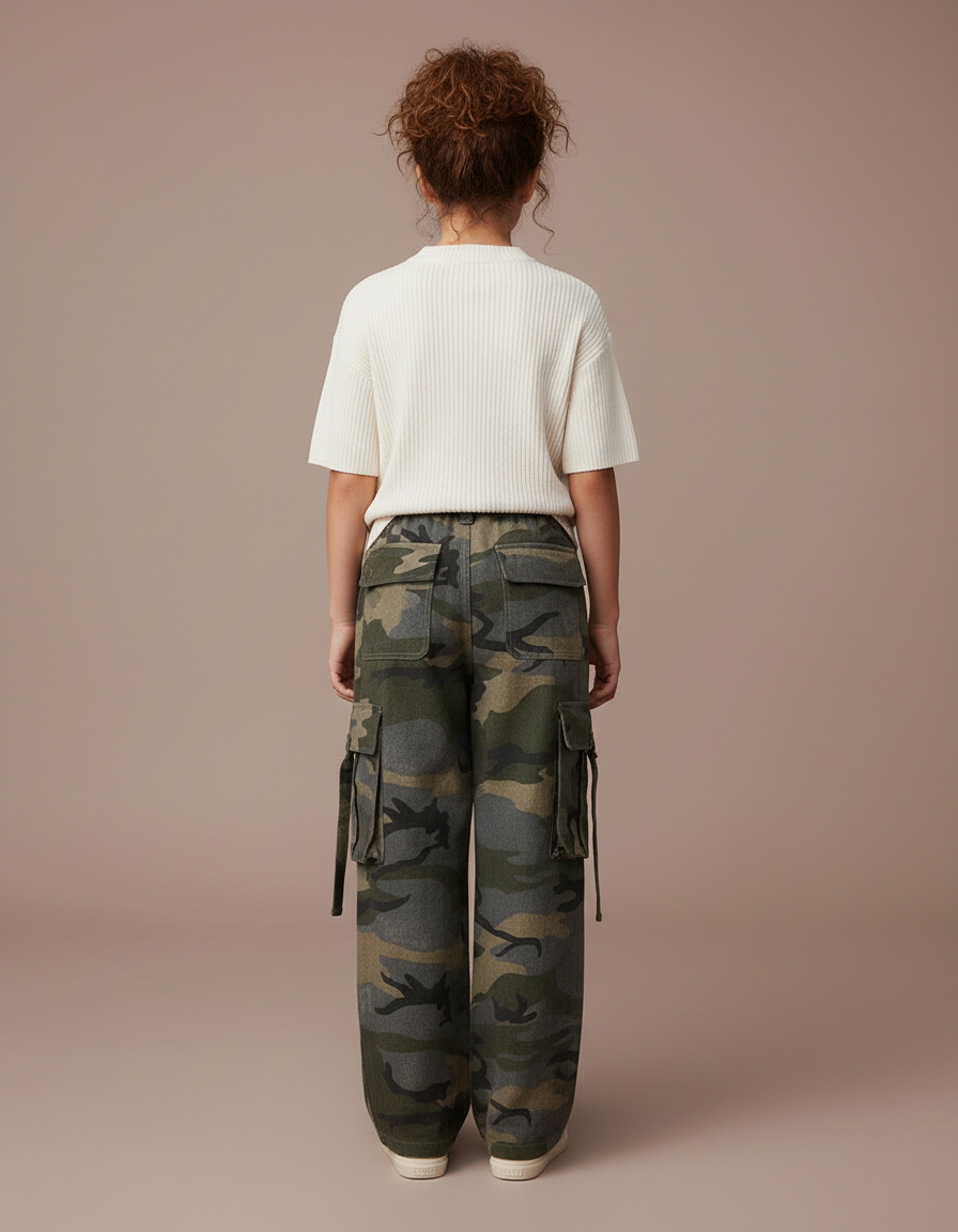 Pantalon Baggy Camouflage Cargo Ample Enfant - Multicolore Toile - vue 2