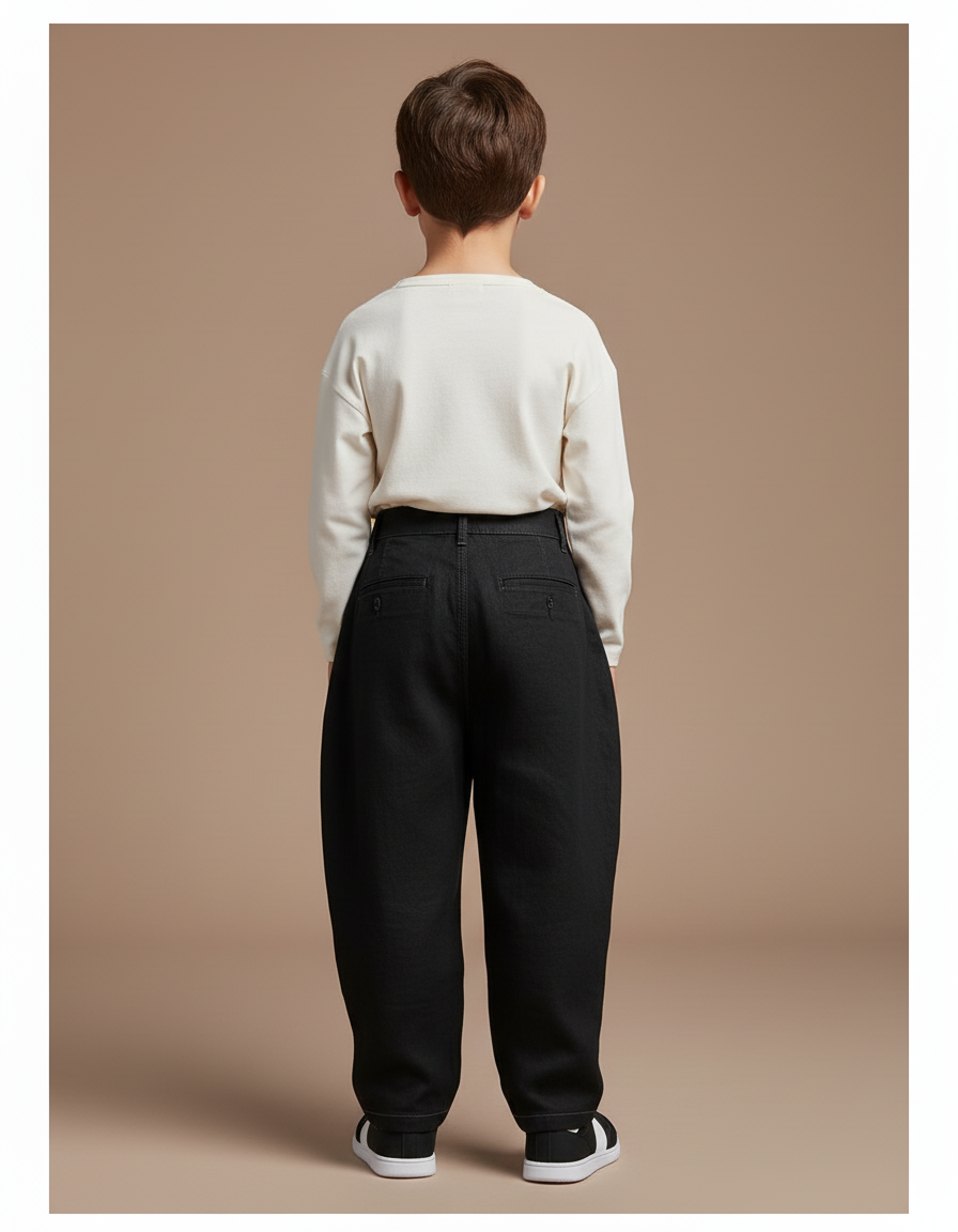 Pantalon Baggy Noir Ample Coton Plissé Enfant - vue 2