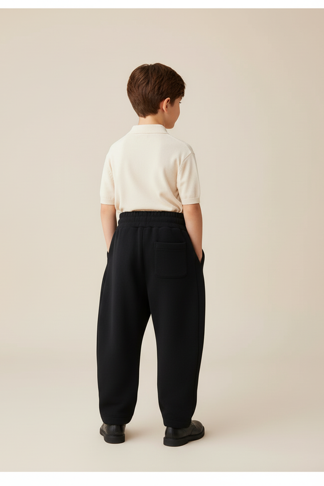 Pantalon Baggy Garçon Noir Jogging Coton - Molleton - vue 2