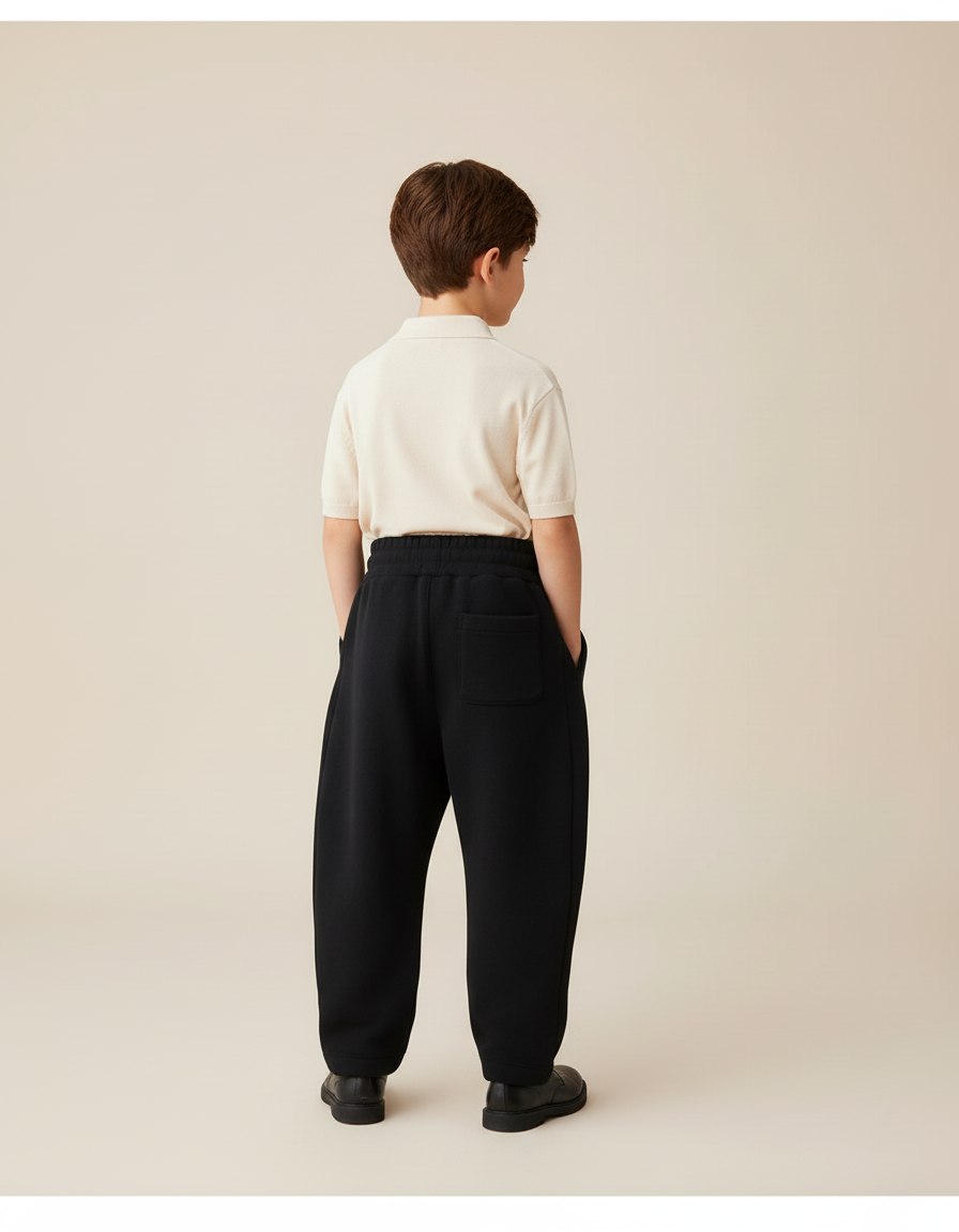 Pantalon Baggy Garçon Noir Jogging Coton - Molleton - vue 2