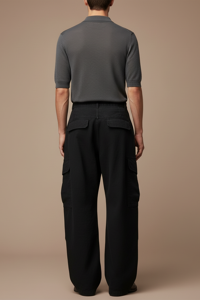 Pantalon Baggy Noir Ample Cargo Coton Décontracté Homme - vue 2