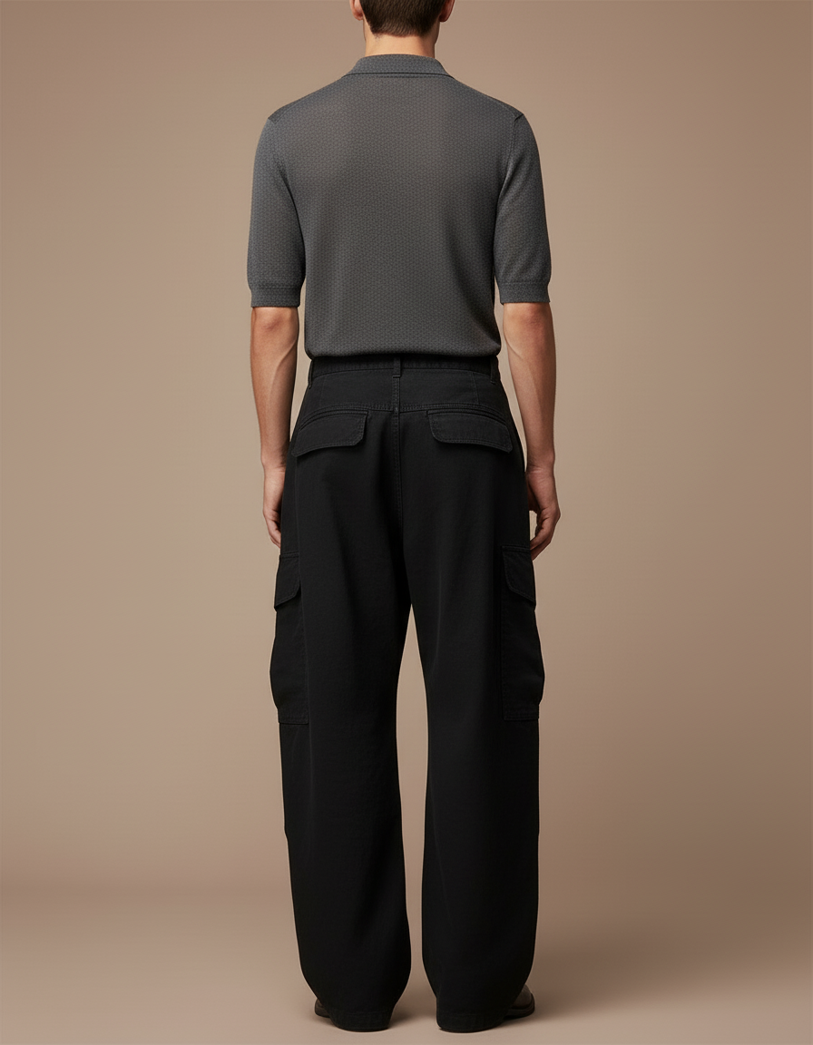 Pantalon Baggy Noir Ample Cargo Coton Décontracté Homme - vue 2