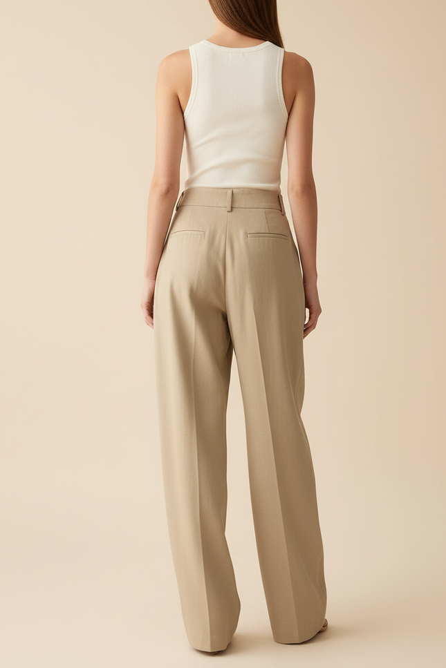 Pantalon Baggy Beige Ample Plissé Taille Haute Fluide - Gabardine - vue 2