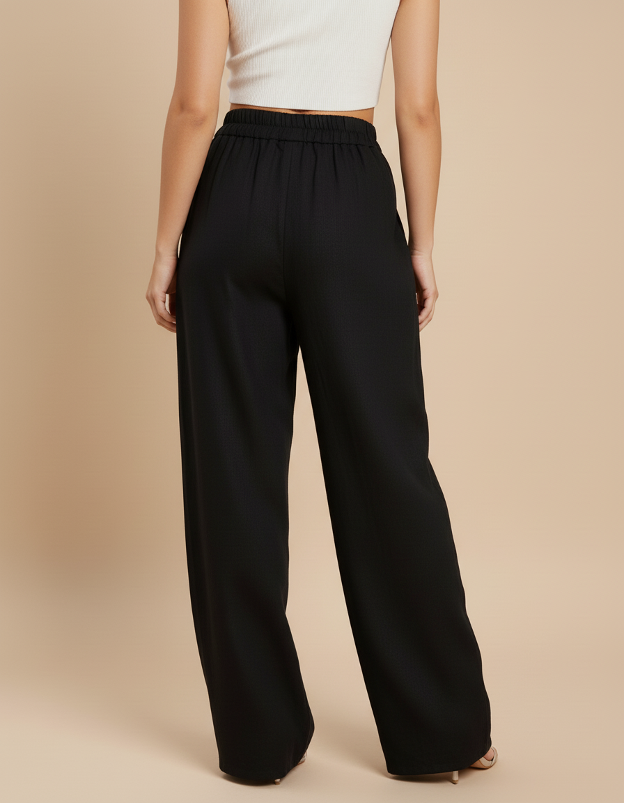 Pantalon Baggy Noir Ample Chaîne Dorée Fluide Femme - Viscose - vue 2