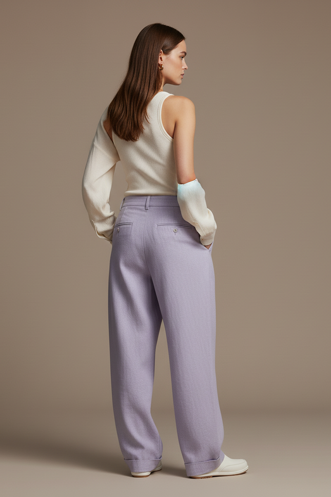 Pantalon Baggy Lavande Ample Plissé Décontracté - Violet Lin - vue 2