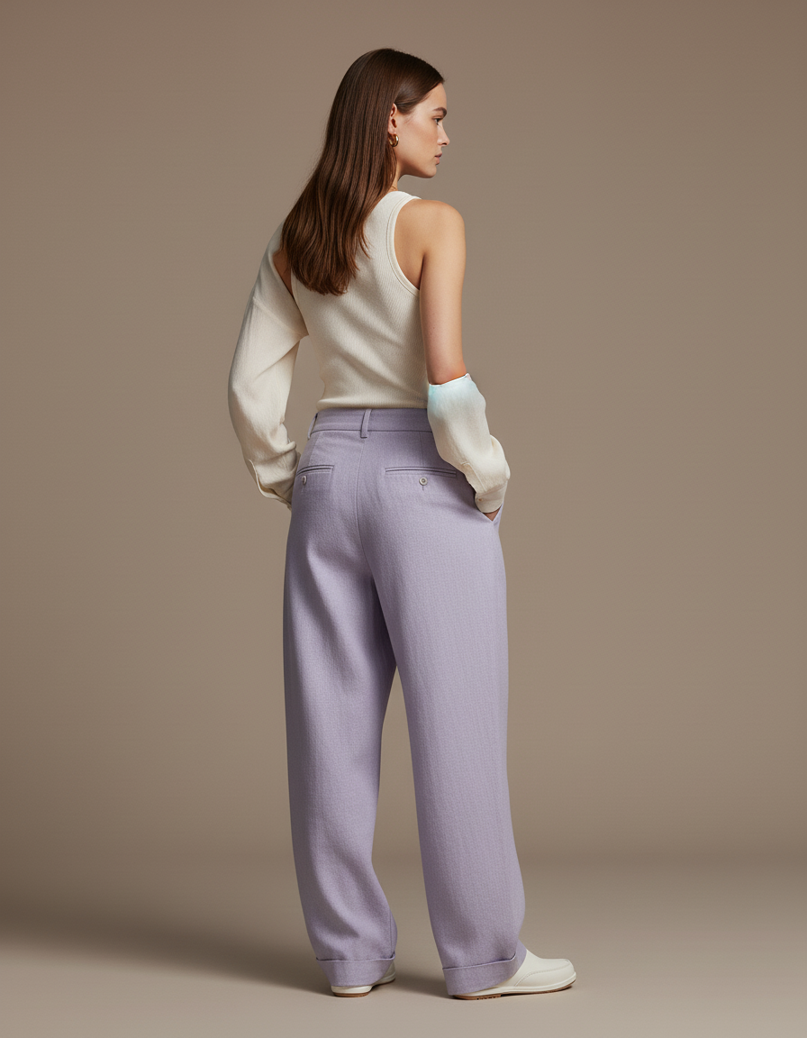 Pantalon Baggy Lavande Ample Plissé Décontracté - Violet Lin - vue 2