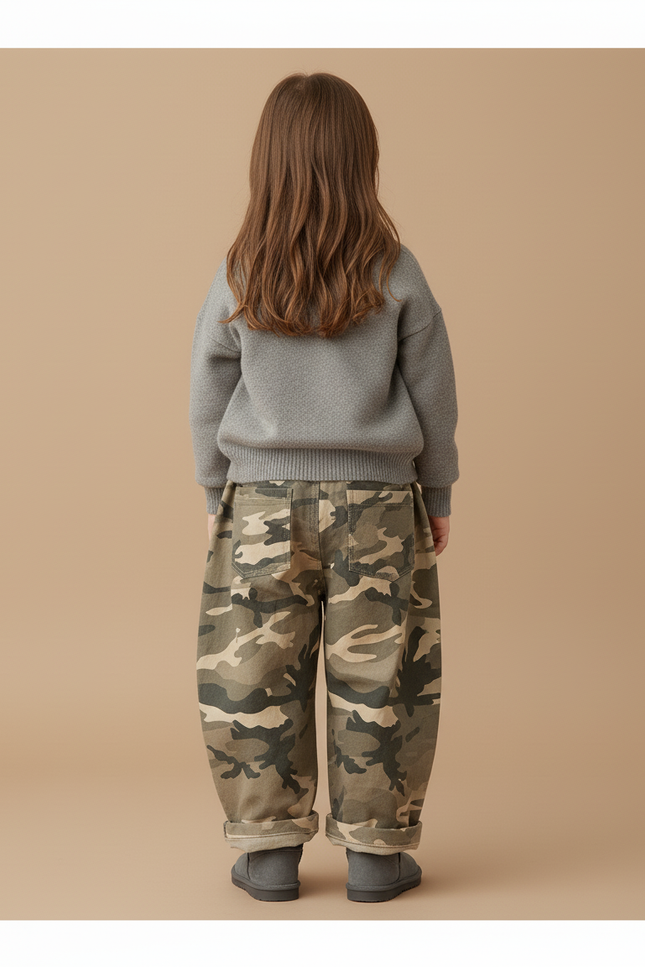 Pantalon Baggy Camouflage Kaki Ample Coton Enfant - Toile - vue 2
