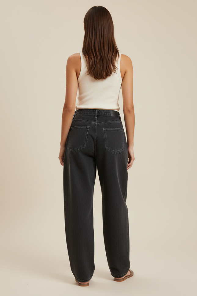 Pantalon Baggy Jean Gris Ample Plissé Décontracté - vue 2