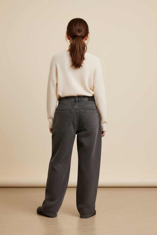 Pantalon Baggy Gris Délavé Imprimé Floral Rouge Ample - Jean - vue 2