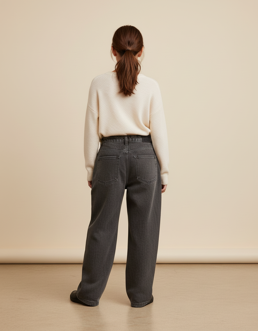 Pantalon Baggy Gris Délavé Imprimé Floral Rouge Ample - Jean - vue 2