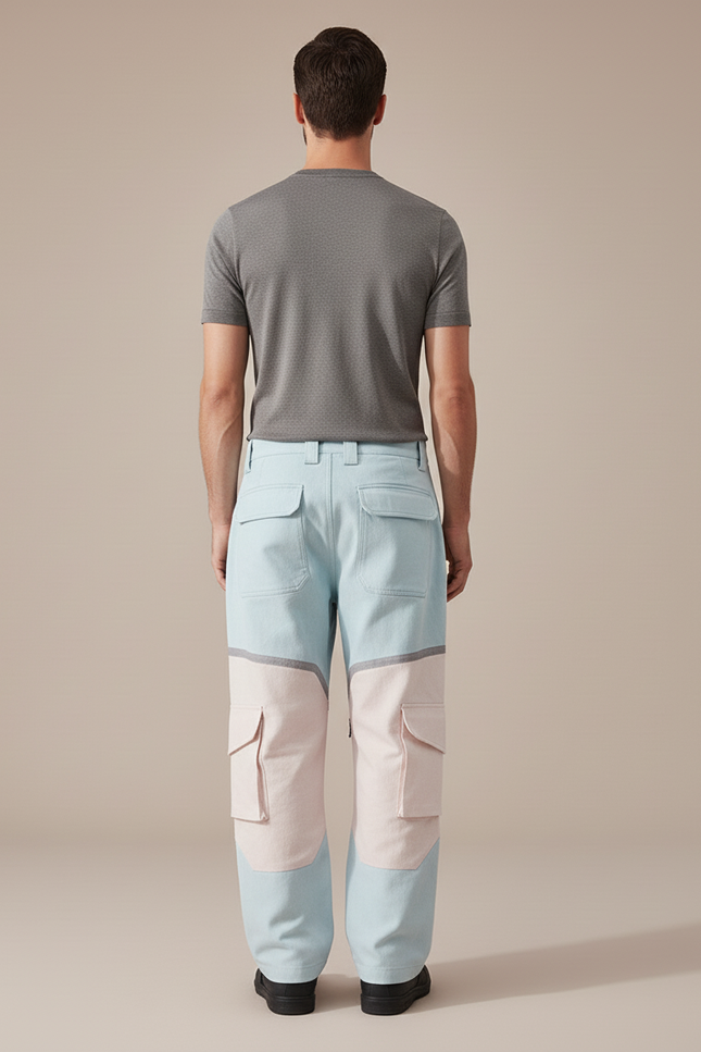Pantalon Baggy Bicolore Cargo Ample Décontracté Homme - Multicolore Toile - vue 2