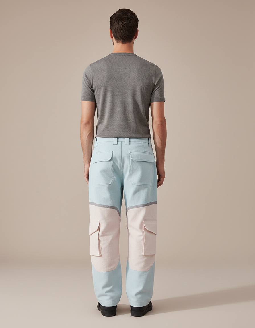 Pantalon Baggy Bicolore Cargo Ample Décontracté Homme - Multicolore Toile - vue 2