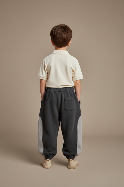 Pantalon Baggy Gris Molletonné Sport Rayures Blanc Enfant - vue 2
