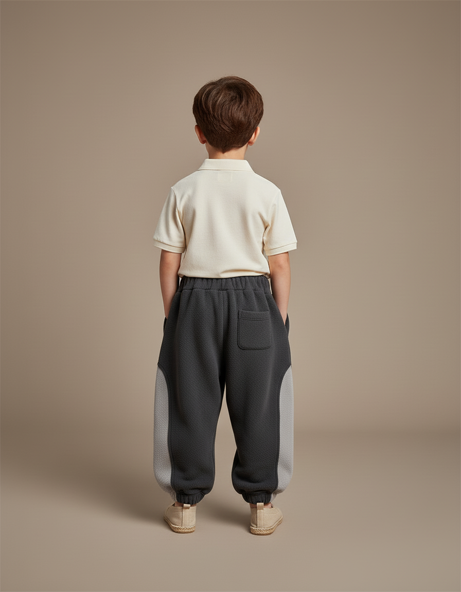 Pantalon Baggy Gris Molletonné Sport Rayures Blanc Enfant - vue 2
