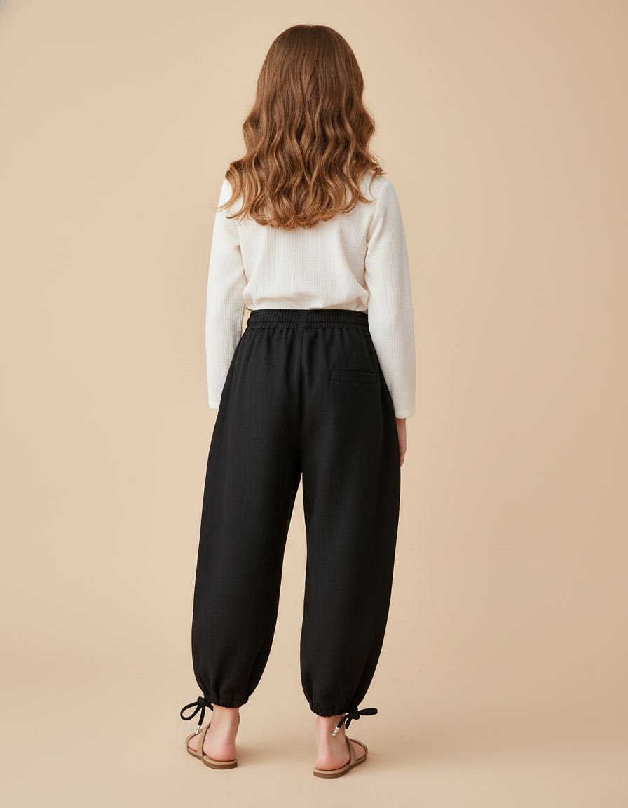 Pantalon Baggy Noir Lin Ample Décontracté Enfant - vue 2
