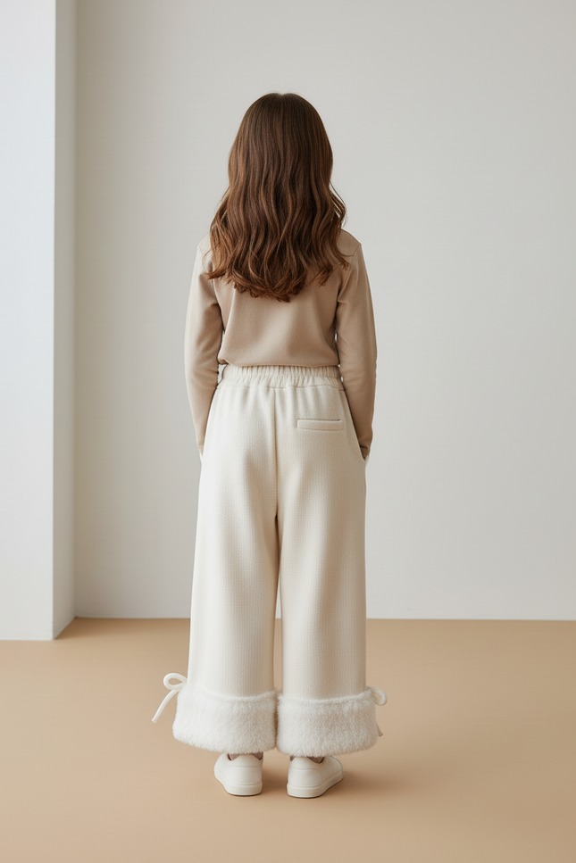 Pantalon Baggy Crème Ample Fourrure Fille Hiver - Beige Molleton - vue 2