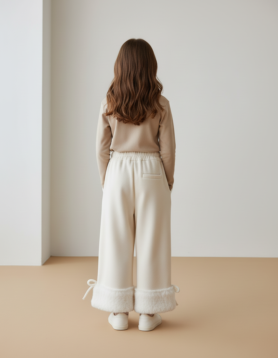 Pantalon Baggy Crème Ample Fourrure Fille Hiver - Beige Molleton - vue 2