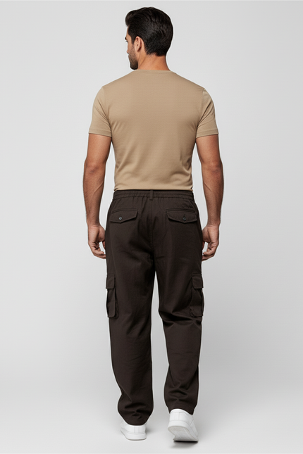 Pantalon Baggy Cargo Marron Ample Tactique Homme - Toile - vue 2