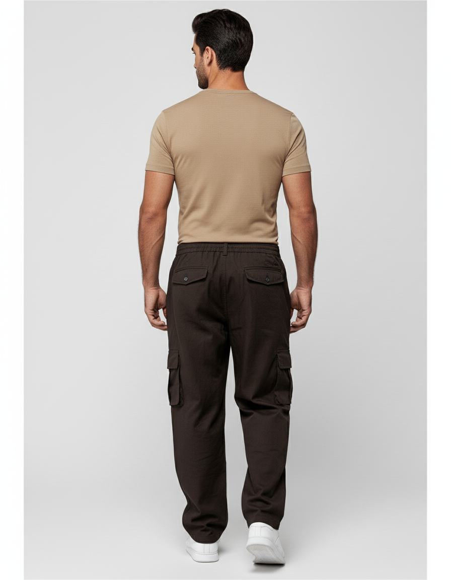 Pantalon Baggy Cargo Marron Ample Tactique Homme - Toile - vue 2