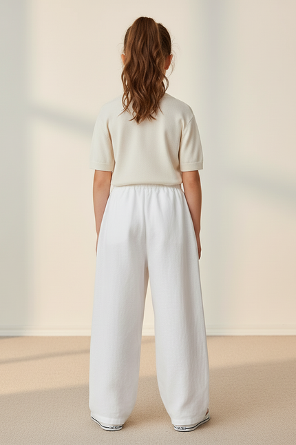 Pantalon Baggy Blanc Lin Ample Décontracté Enfant - vue 2