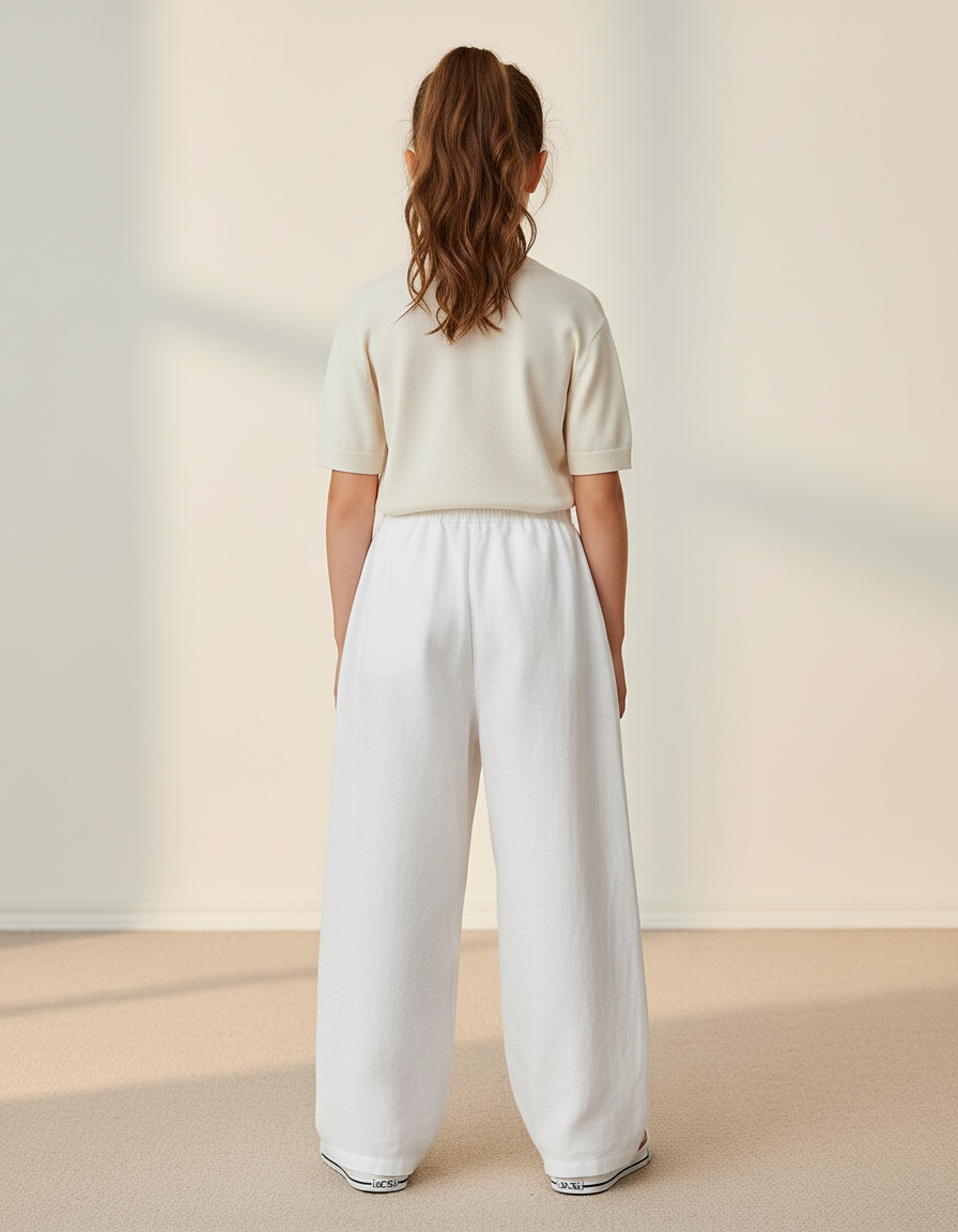 Pantalon Baggy Blanc Lin Ample Décontracté Enfant - vue 2