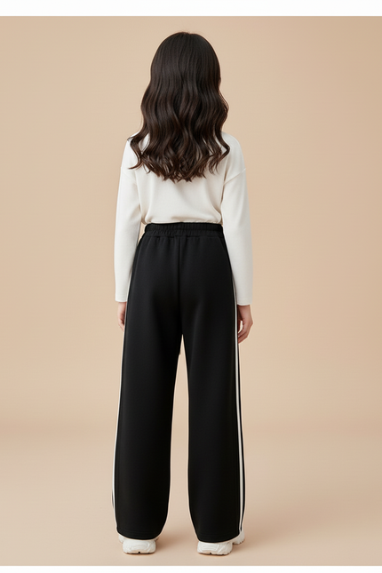 Pantalon Baggy Noir Rayures Blanches Ample Sport Fille - Molleton - vue 2