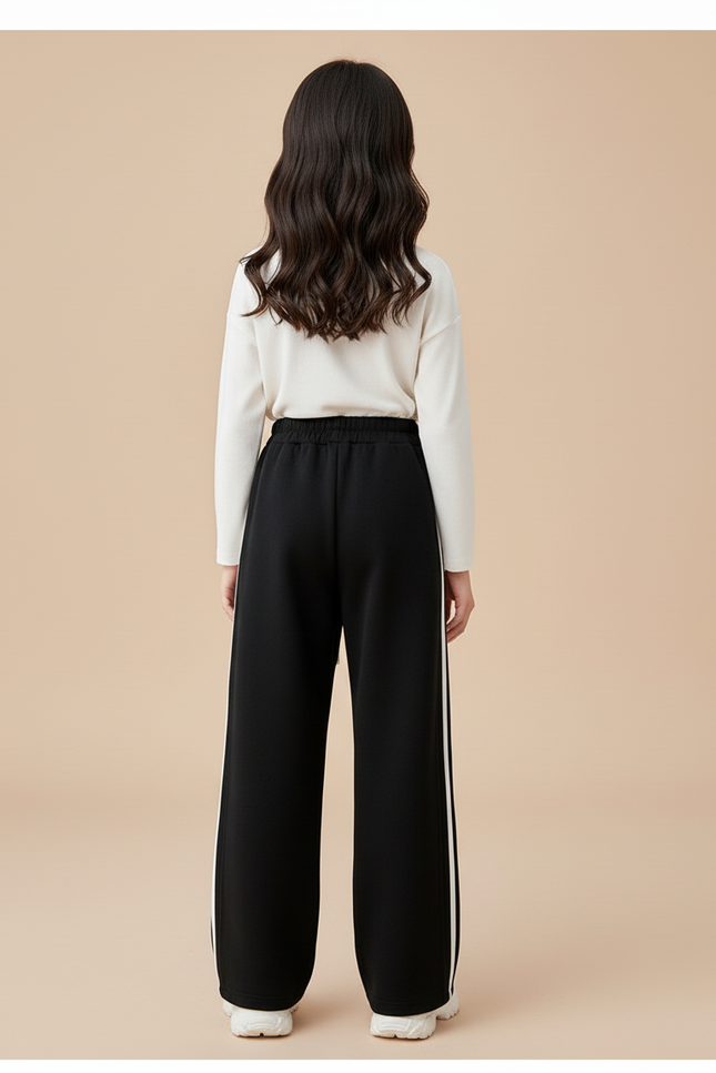 Pantalon Baggy Noir Rayures Blanches Ample Sport Fille - Molleton - vue 2