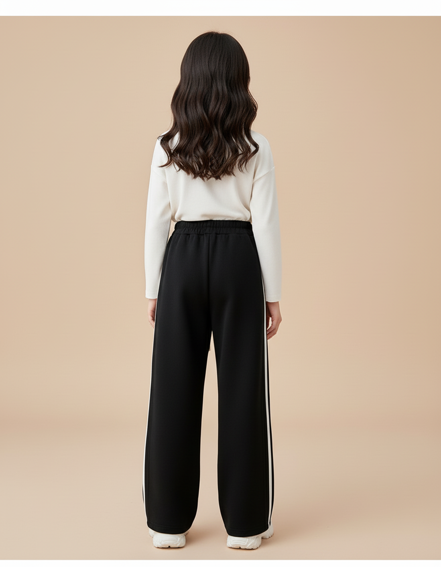 Pantalon Baggy Noir Rayures Blanches Ample Sport Fille - Molleton - vue 2