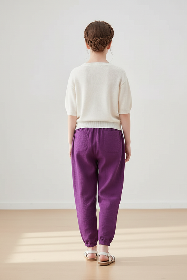 Pantalon Baggy Violet Coton Ample Décontracté Fille - Lin - vue 2