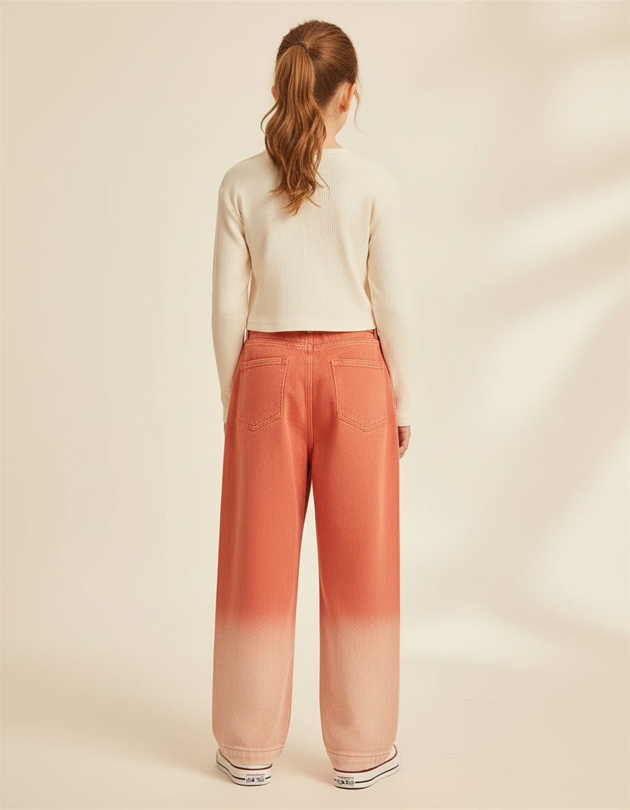 Pantalon Baggy Orange Dégradé Large Coton Enfant - Jean - vue 2