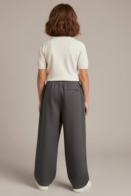Pantalon Baggy Gris Ample Taille Haute Fille - Gabardine - vue 2