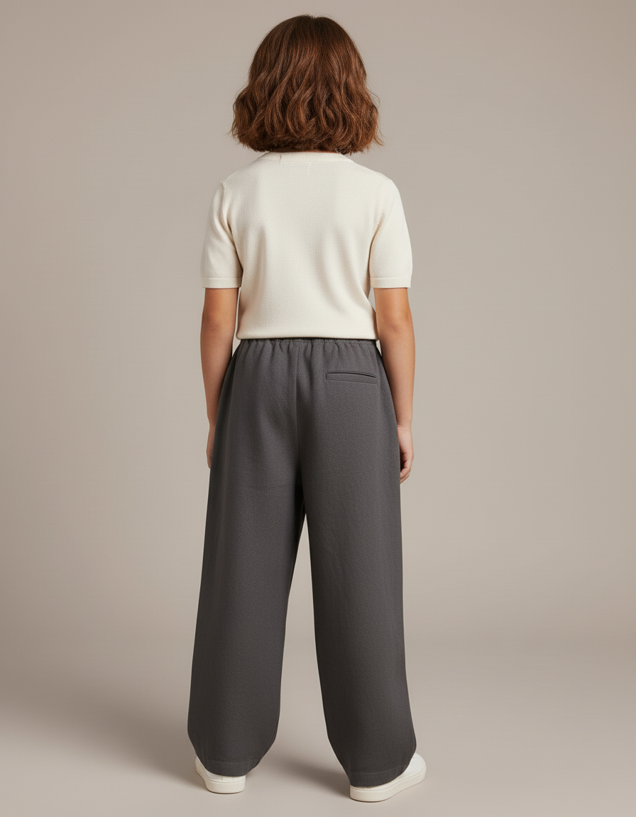 Pantalon Baggy Gris Ample Taille Haute Fille - Gabardine - vue 2