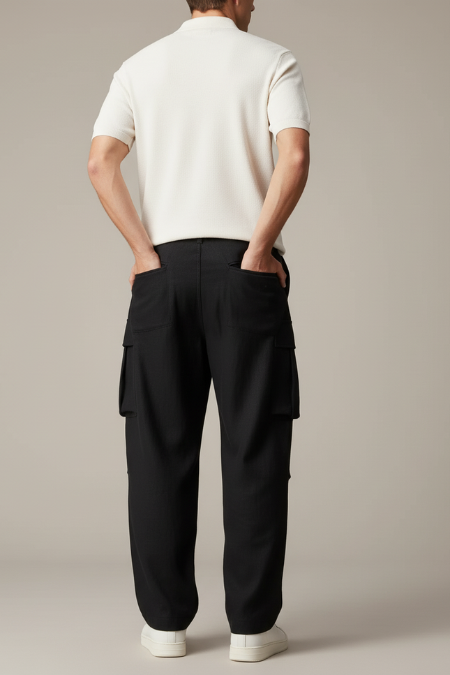 Pantalon Baggy Noir Cargo Ample Homme Décontracté - Coton - vue 2